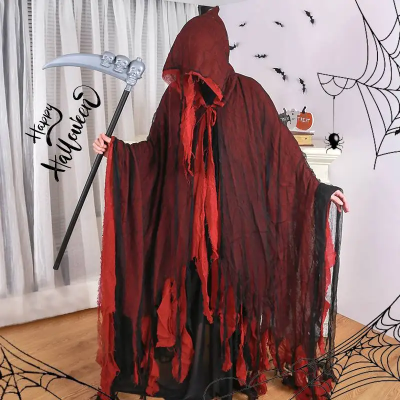 

Halloween Cloak Cosplay Costume Unisex Gothic Horror Black Hooded Robe Halloween Masquerade Costume Day Of The Dead Party Props