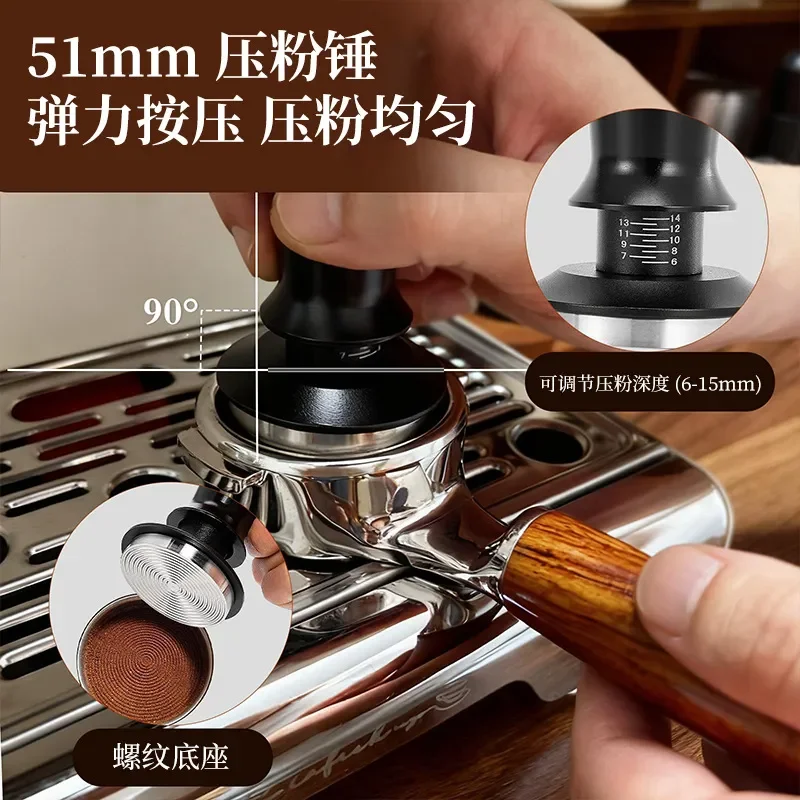 Stainless Steel Coffee Tamper Set with Wooden Base Professional Barista Espresso Powder Press Tool for Cafe Machine