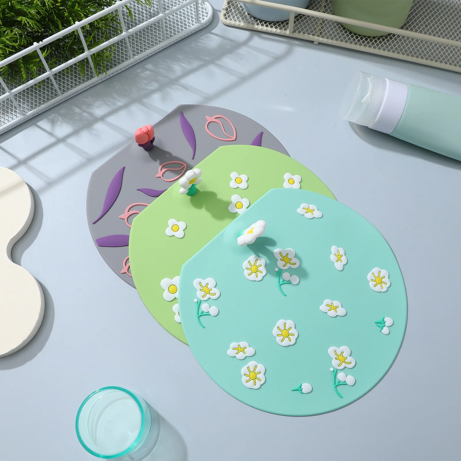 3 قطعة سدادة استنزاف السيليكون غطاء شفط مسطح لحوض الاستحمام بالوعة المطبخ الطابق استنزاف المجاري الرائحة الوقاية سهلة التركيب دائم #3