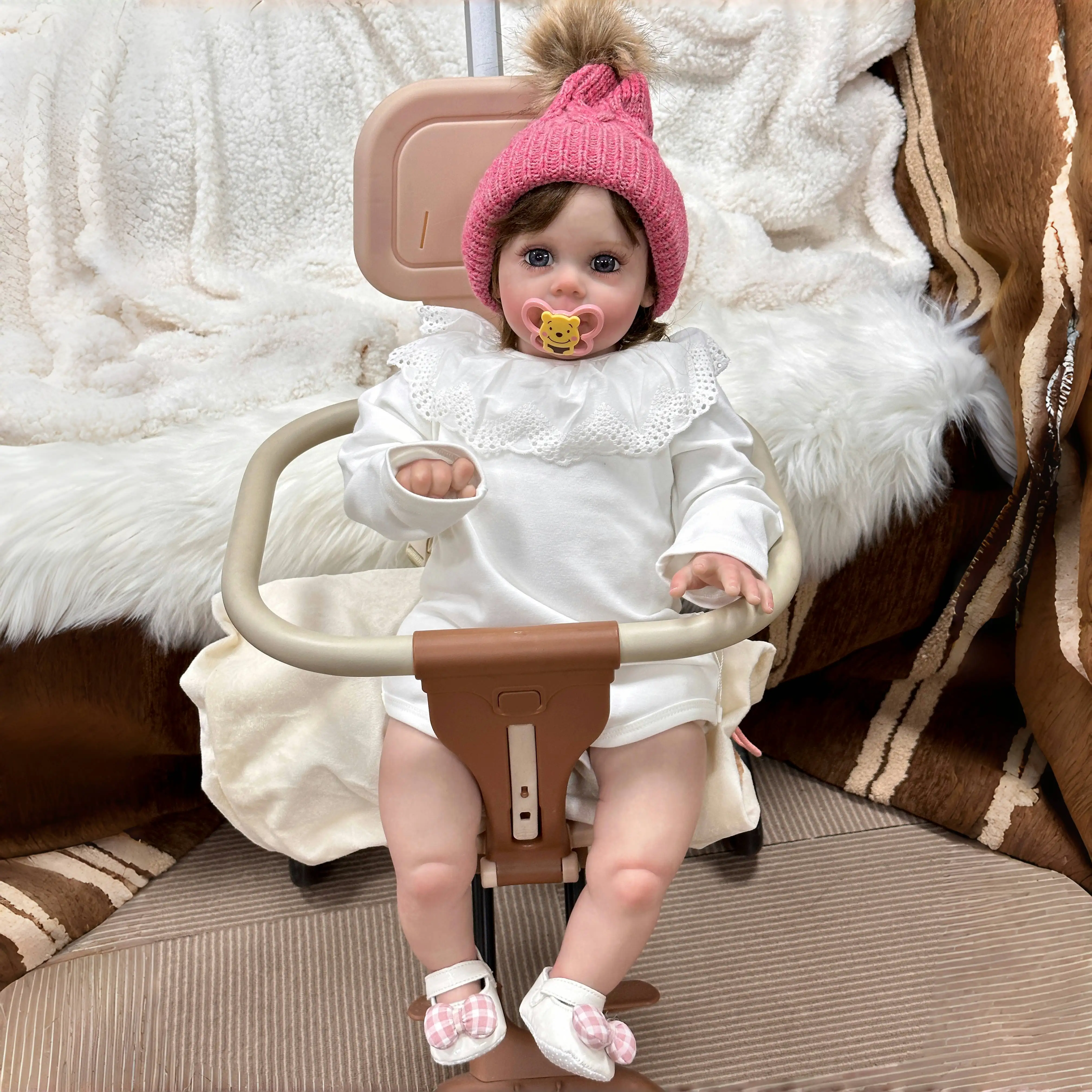 

60CM Handmade High Quality Reborn Toddler Doll Detailed Lifelike Hand-rooted hair Collectible Art Silicone Reborn Doll