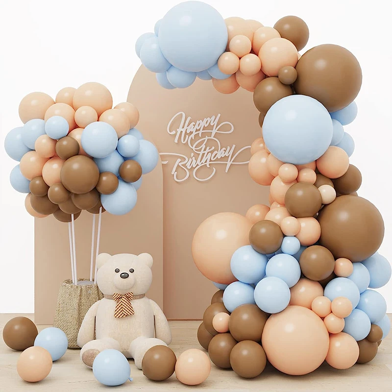 Brown Blue Balloon Garland Arch Kit, Bear Baby Shower Decoration for Gender Reveal and Birthday Party Decoration