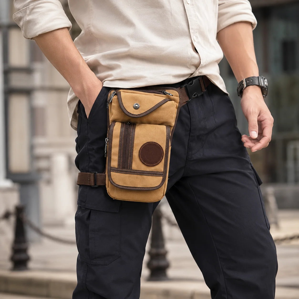 Vintage Canvas Leg Bag for Men & Women, Multi-Pocket Thigh Waist Bag, Outdoor Travel Messenger Bag, Adjustable Strap Tactical