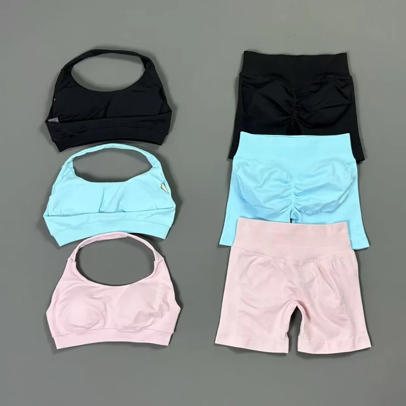 2Pcs Fitness Sets Breathable Shock Support Bra Scrunch Booty Squat Proof Shorts Women Yoga Suit Seamless Slim Fit Sports Gym Set