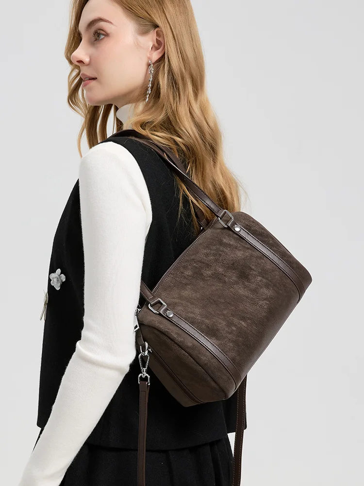 

Autumn/Winter New Leather Ladies Shoulder Bag Large Capacity Simple Retro Frosted Cowhide Handbag Fashion Versatile Women Bag