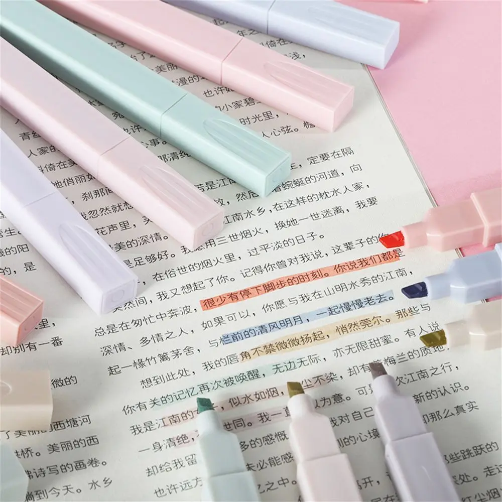 6pcs/set School Supplies Stationery Use Marker Highlighter Pen Color Pen Light Eye-protector Morandi Color