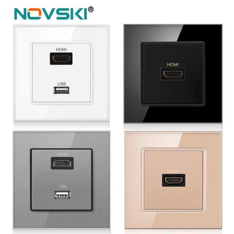 novski kompatybilny z hdmi panel ze szkła hartowanego z portem USB 2.0 i gniazdem ściennym 2.0