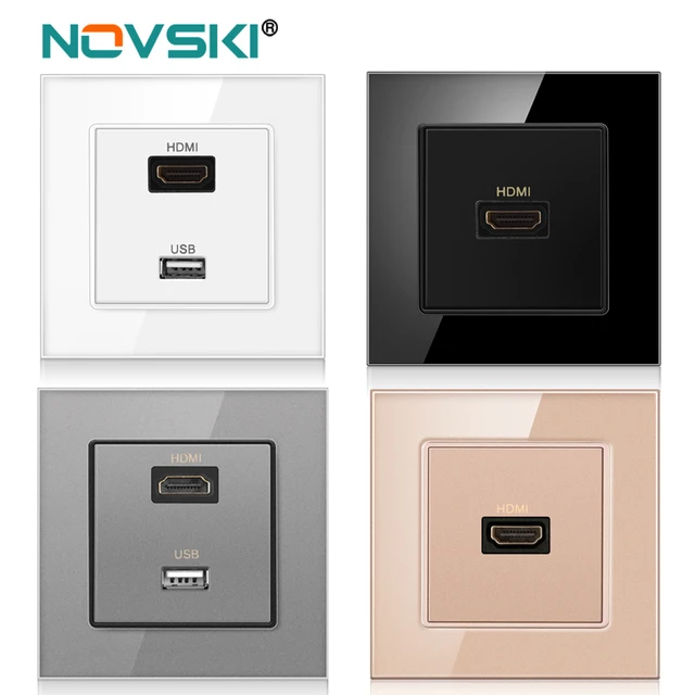 novski kompatybilny z hdmi panel ze szkła hartowanego z portem USB 2.0 i gniazdem ściennym 2.0