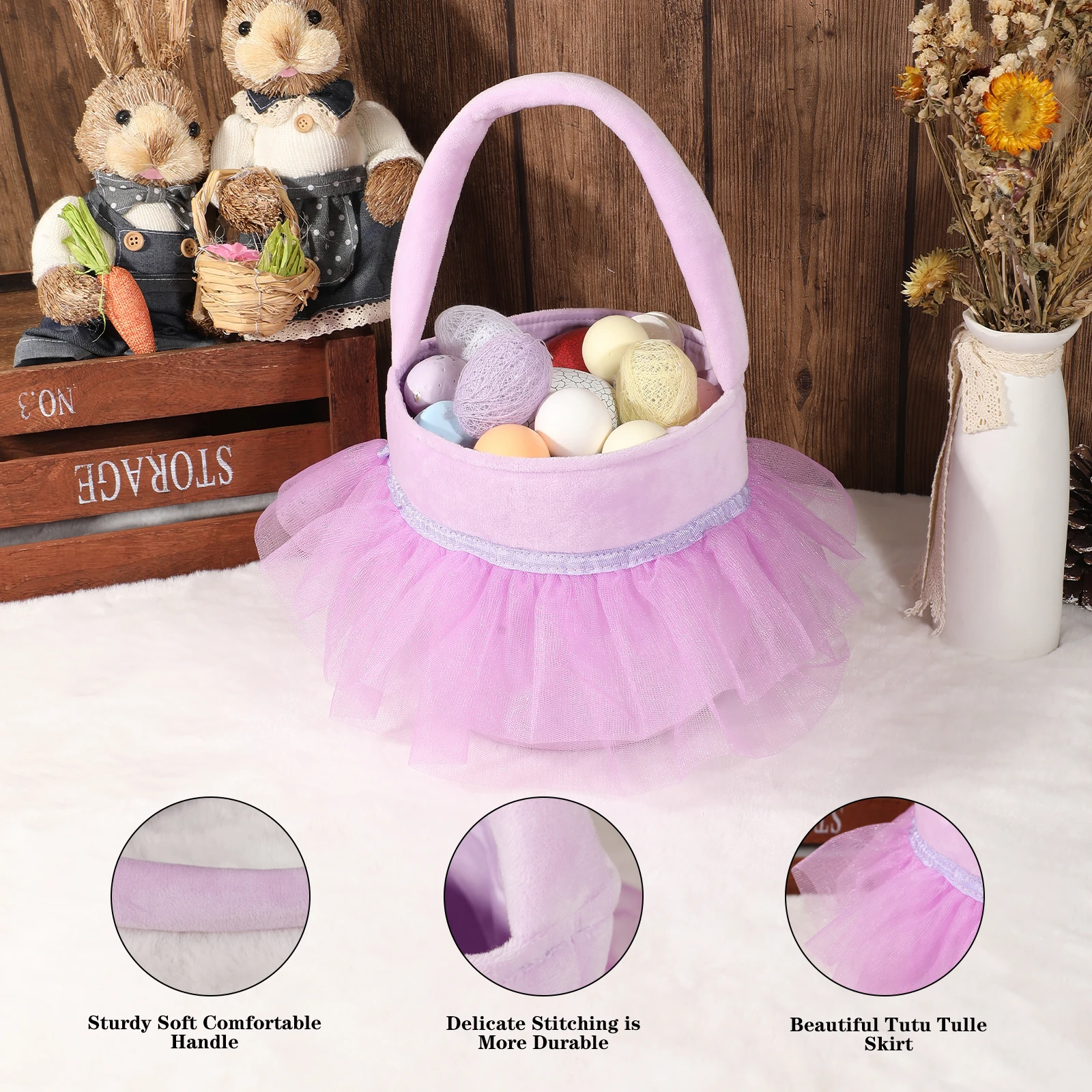 Tutu Easter Basket Soft Cute Empty Easter Bucket Bag Baby Kid Boy Girl Easter Egg Hunts Party Favor Decorations Handbag