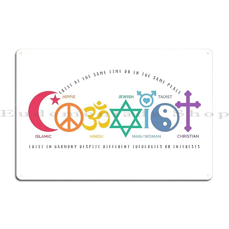 Coexist Symbol Rainbow Metal Plaque Poster Decoration Wall Cave Cinema Printing Wall Decor Tin Sign Poster