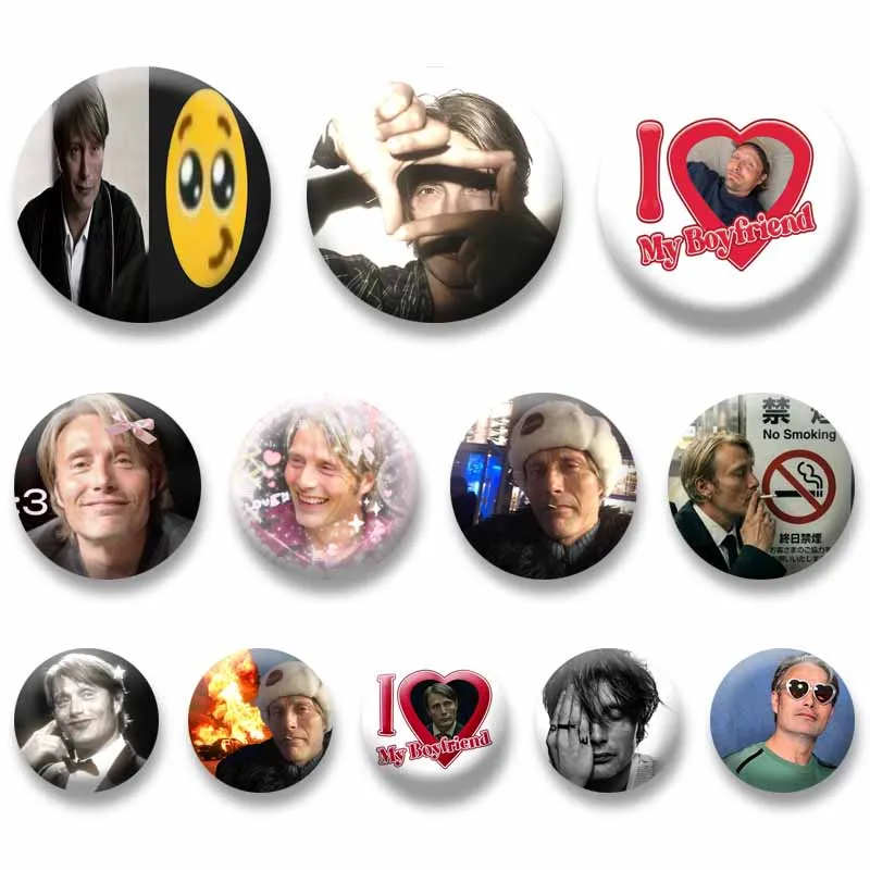 Funny Mads Mikkelsen Hannibal Meme Pins Creative Jewelry Badge Cartoon Round Brooch on Bag Hat Shoes Accessories Handmade Gifts