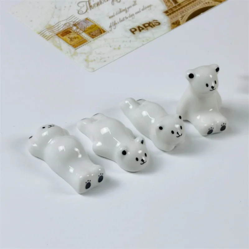 Cute Cartoon Ceramic Animal Chopstick Holder Japanese Polar Bear Desktop Small Ornament Chopstick Holder Hotel Home Pen Stand