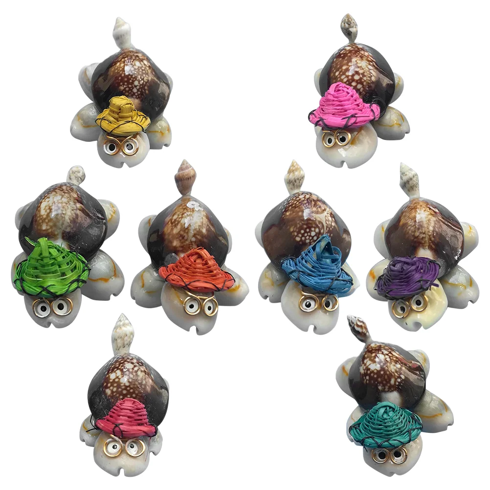 

8 Pcs Conch Shell Ornaments Turtle Figurine Decor Straw Hat Small Seashell Turtles Figurines