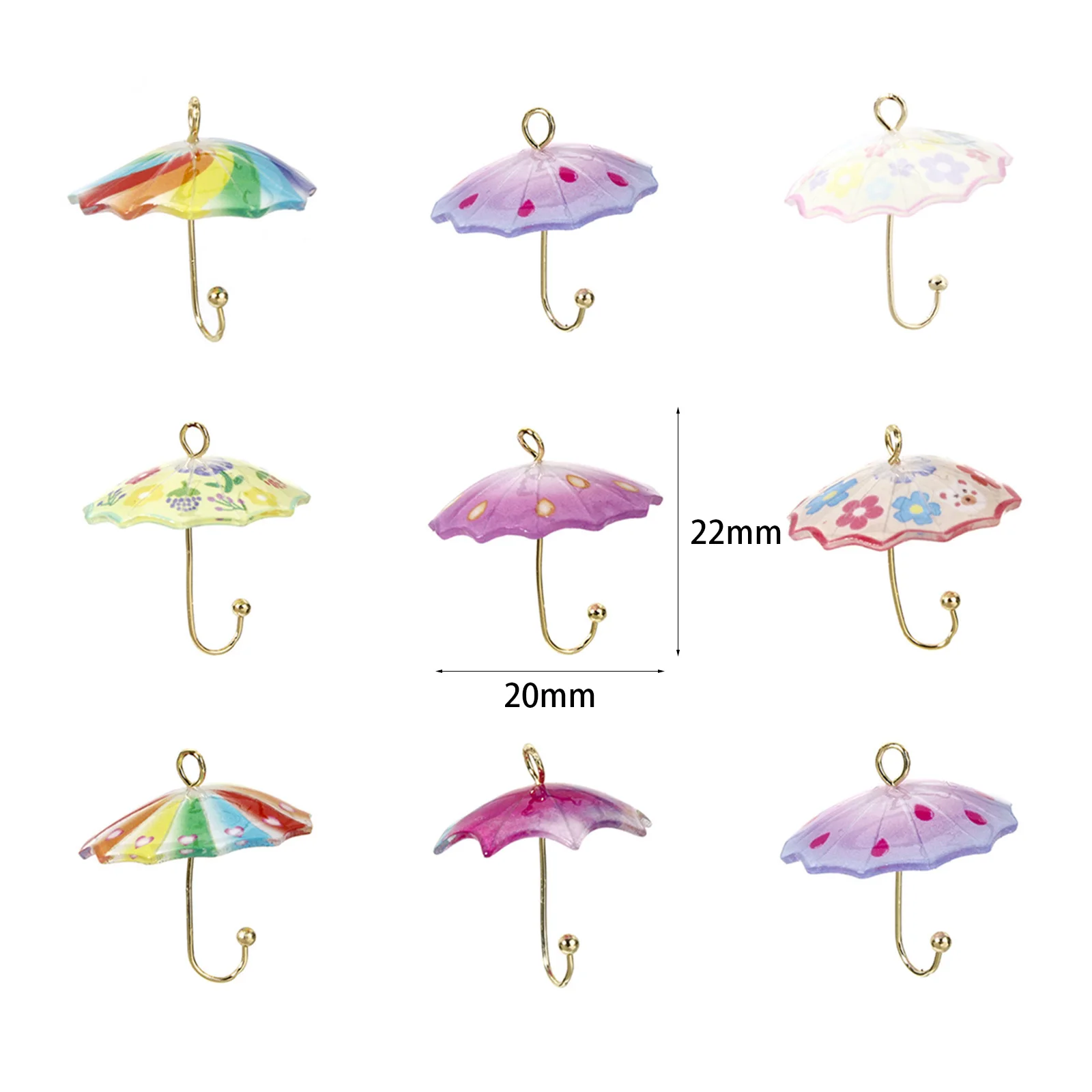 5 PCs Brass & Resin Weather Collection Charms Umbrella 18K Gold Plated Multicolor 3D Pendants For DIY Jewelry Making 22mm x 20mm