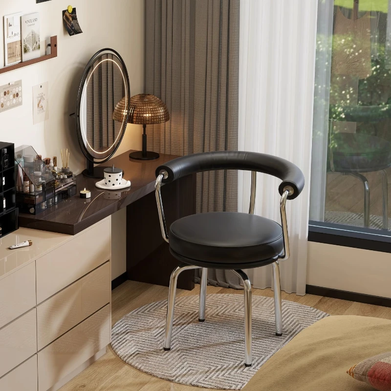 

Bauhaus Swivel Makeup Stool Luxury Dining Chair with Backrest Modern Leather Accent Seat Nordic Dressing Table Stool for Bedroom
