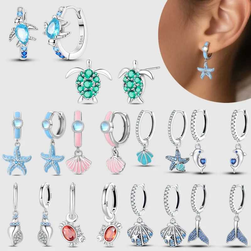 925 Silver Ocean Series Green Turtle Earrings Suitable for Women's Wedding, Engagement, Birthday Party Gifts