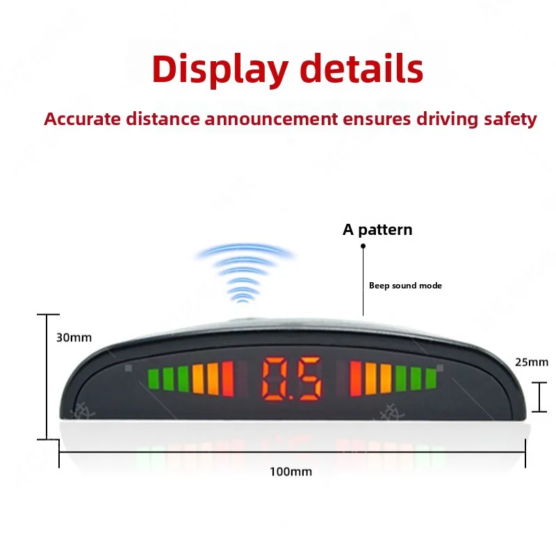 LED Crescent Display Parking Sensor with Distance Detection and Beep Alert for 2 4 6 8 Probe Car Reverse Radar System for