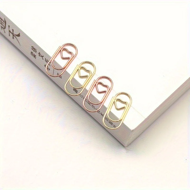 100 Buah Klip Kertas Mini Berbentuk Hati, Klip Kertas Ujian, Klip Kertas Bertekstur Emas, Perlengkapan Alat Tulis Kantor