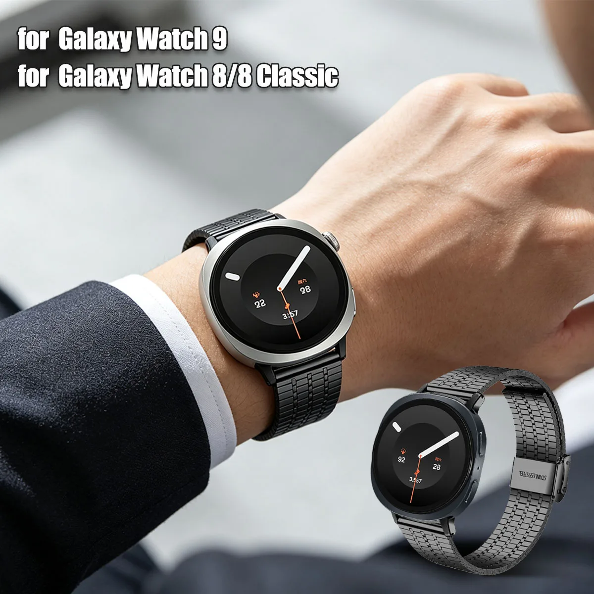 Stainless Steel Strap for Samsung Galaxy Watch 9 8 40mm 44mm Quick Fit Metal Bracelet Wristband for Galaxy Watch 8 Classic Band