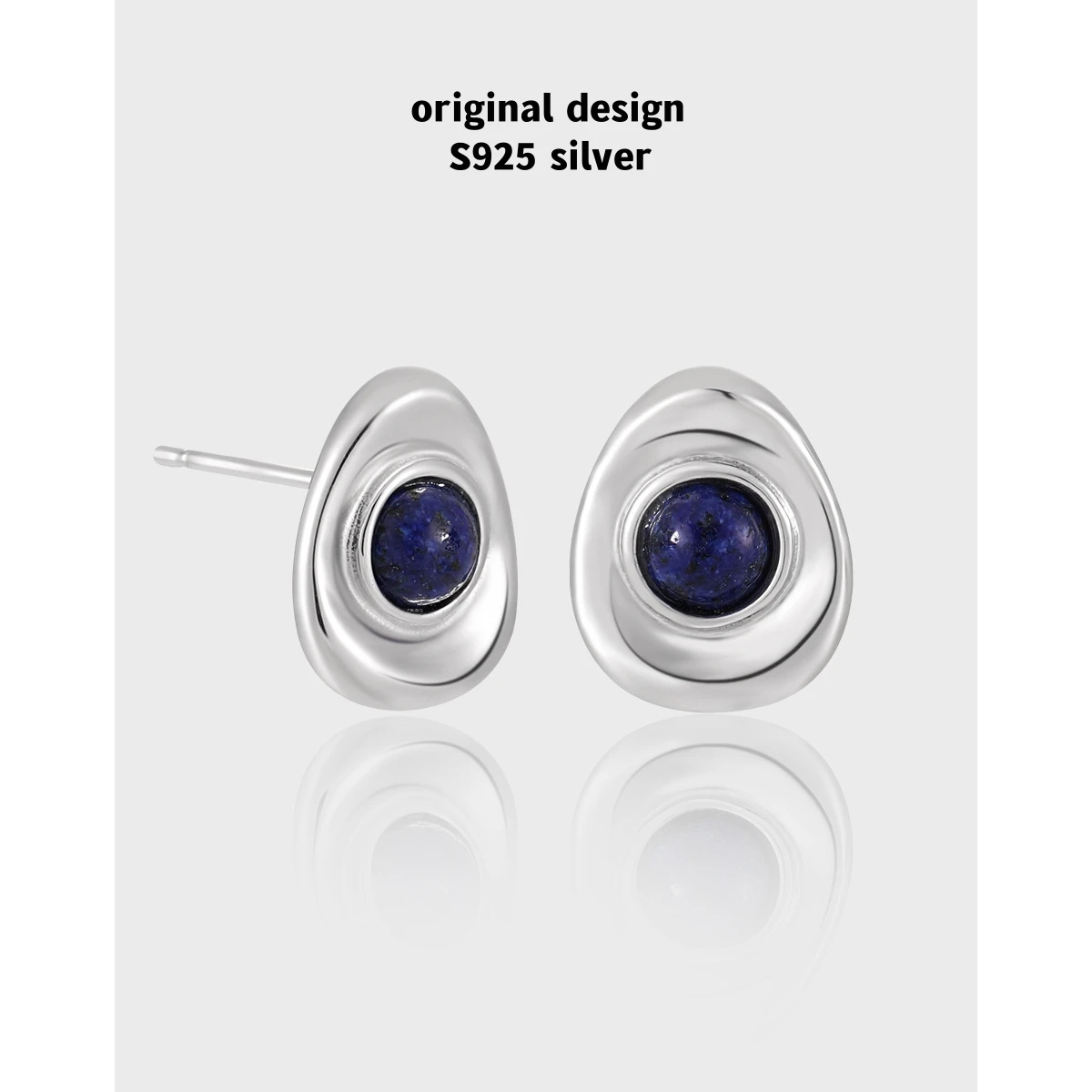 

Original S925 sterling silver inlaid lapis lazuli oval stud earrings for women fashion party luxury jewelry