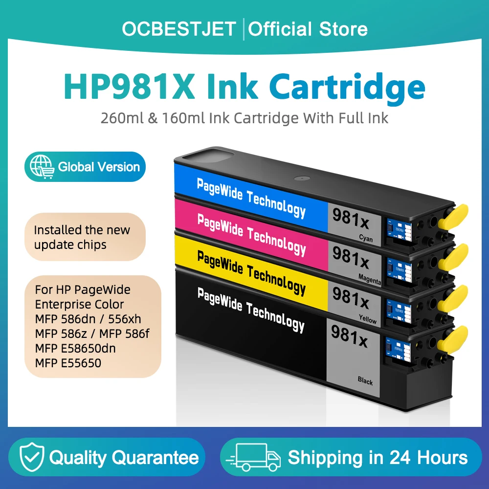 

For HP 981X 981XL Full Ink Cartridges With Ink For HP PageWide Enterprise Color 586dn 556xh 586z 586f 556 586 E55650 E58650