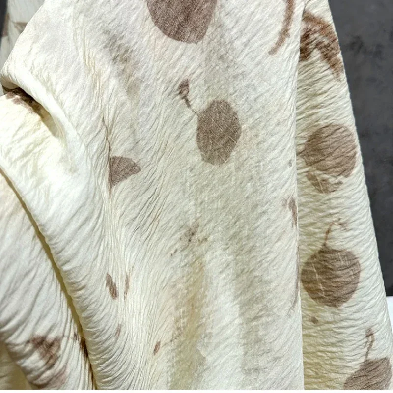 Fashion Printed Pleated Fabric Beige Apricot Tie Dye Hanfu Camisole Skirt Wholesale Cloth Per Meter for Diy Sewing Material