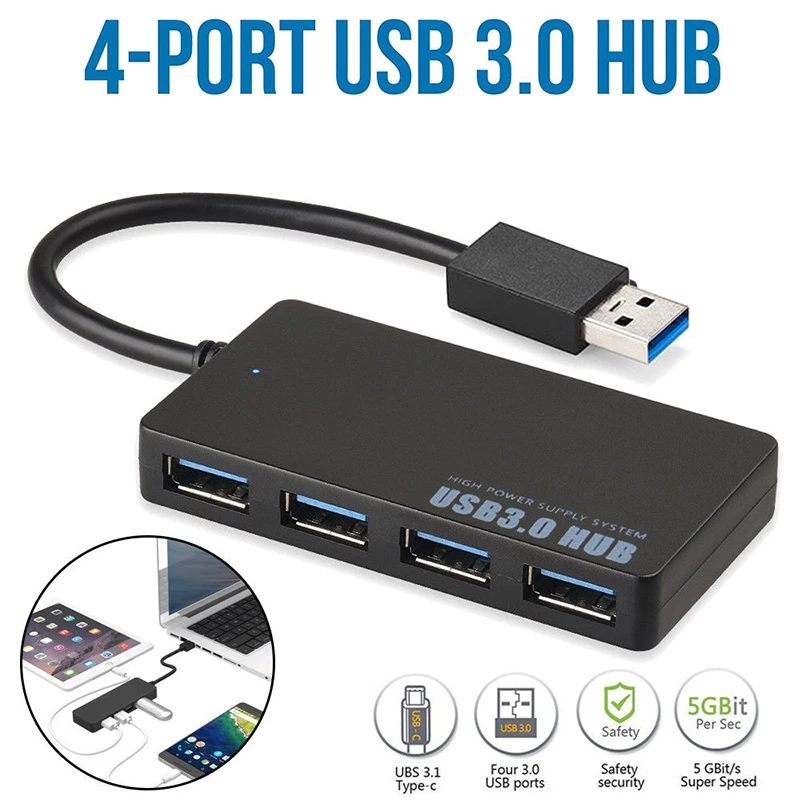 USB 3.0 Hub 4 พอร์ตตัวแยกส่วนขยายขนาดกะทัดรัดบางความเร็วสูง