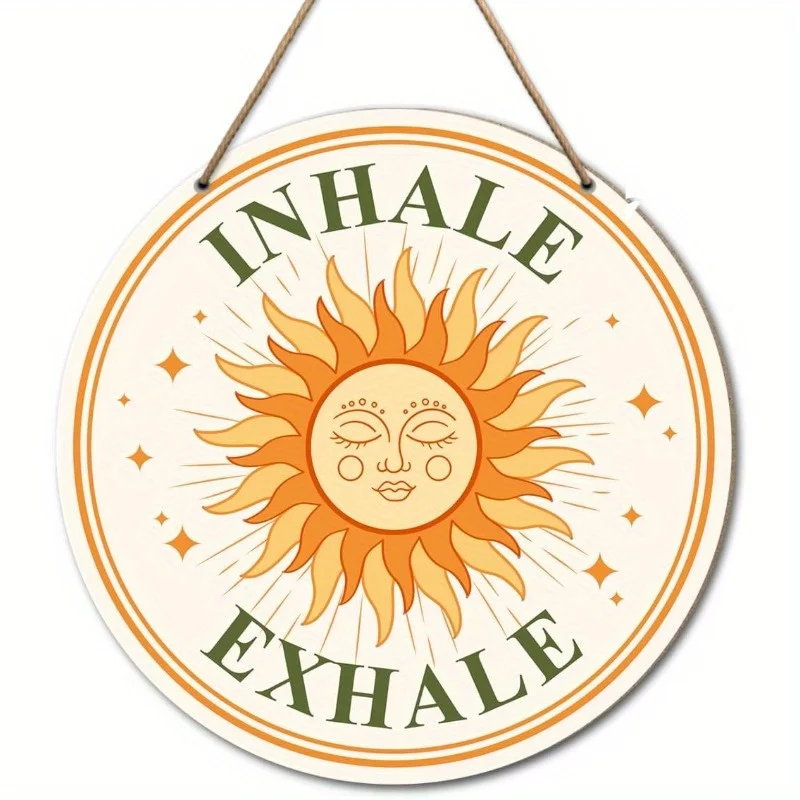 [Home Relaxation]Inhale Exhale Sun Design Wall Decoration - 9.2Inch Meditation for yoga Studio Sign, Classic Wood Material, Suit