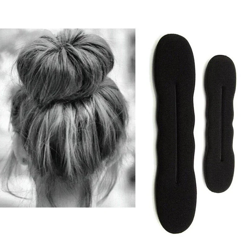 Multi size Sponge Black Hair Styling Donut Bun Curler Maker Ring Magic Foam Donut Twist Tool Hair Clip 17.5cm and 22.5cm