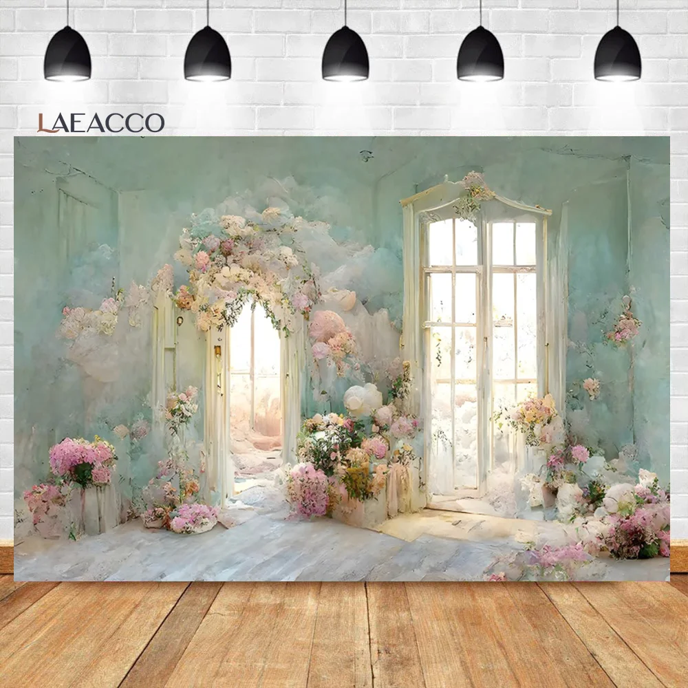 Laeacco Dreamy Oil Painting Flowers Room Photography Background Girls Birthday Wedding Party Interior Decor Portrait Backdrop