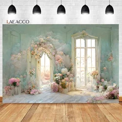 Laeacco Dreamy Oil Painting Flowers Room Photography Background Girls Birthday Wedding Party Interior Decor Portrait Backdrop