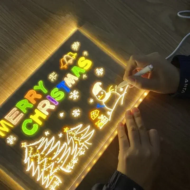 LED Note BOARD สี LED Letter ข้อความหมายแก้ว 7 ปากกาสีสัน Erasable Neon Sign กระจกใส Writing BOARD