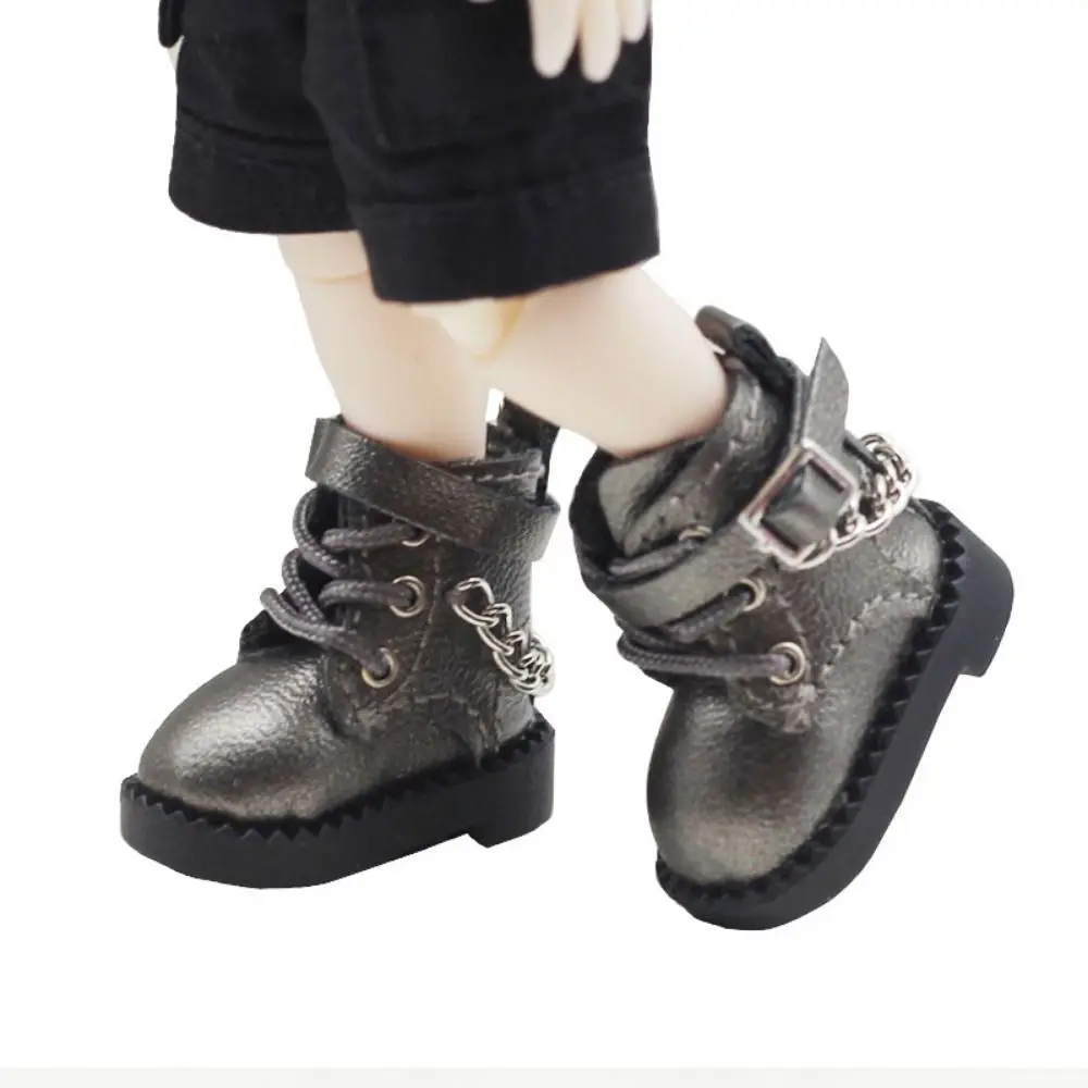 1 Pair PU Leather OB11 Doll Shoes Chain Boots Mini Bjd Doll Chain Shoes High-heeled Casual 1/12 Bjd Doll Shoes Children