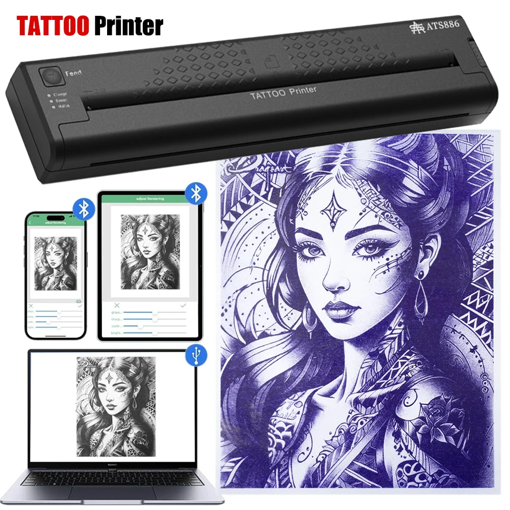 Portable Thermal Printer Bluetooth Wireless Tattoo Transfer Machine Line Drawing Photo Stencil Maker Copier Printer For Body Art