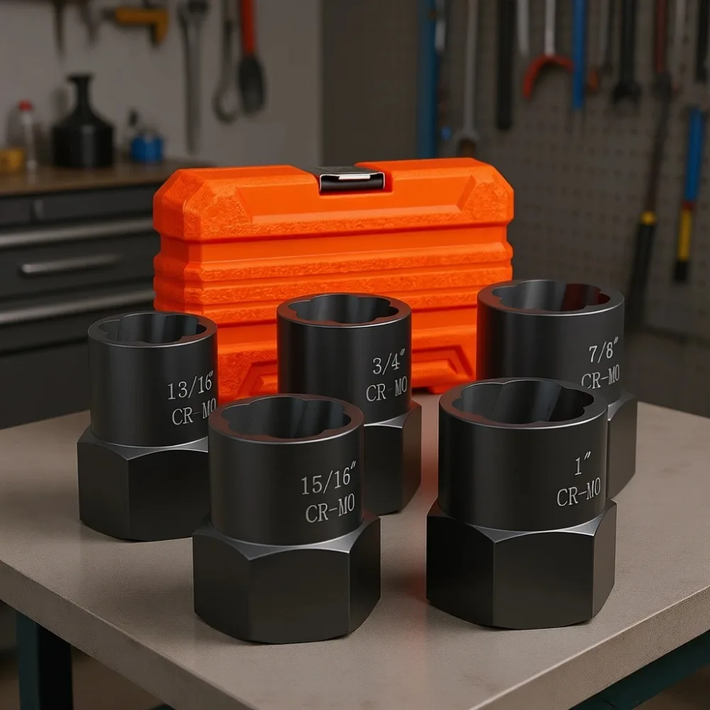 

Five Piece Heavy Duty Bolt Extractor Set for Removing Damaged Rounded Rusted Nuts and Studs 19 to 25mm