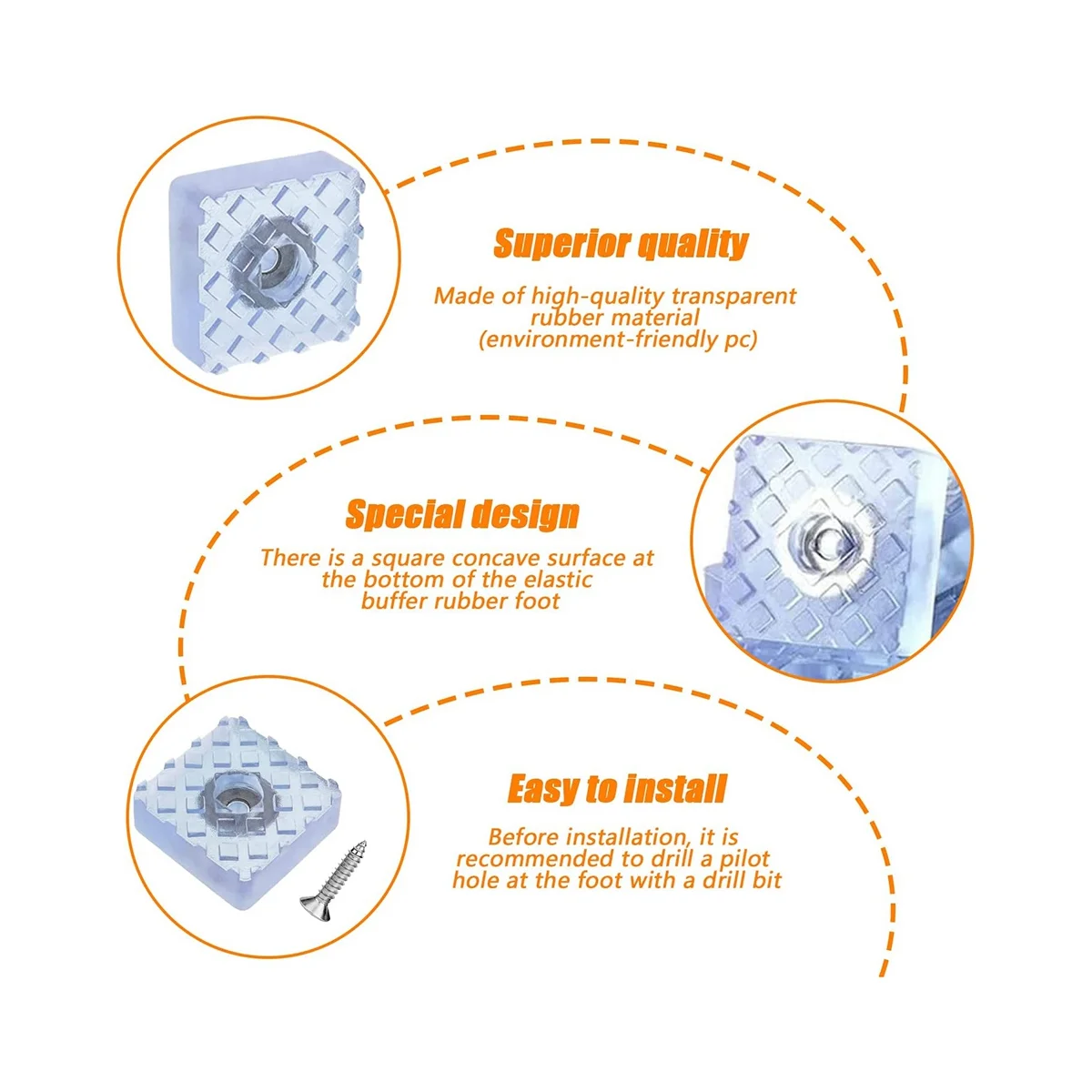 30 Pak Schroefvormige Vierkante Rubberen Buffer 30X30 Mm Beschermkussens Voor Meubelbescherming Met Schroevendraaier