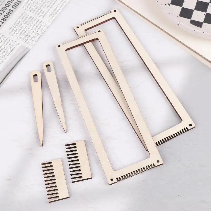 New 6-Piece Wooden Weaving Kit, Wooden Stand Crochet Yarn Tool, DIY Comb Thread Wireframe Mini Wooden Weaving Loom Kit