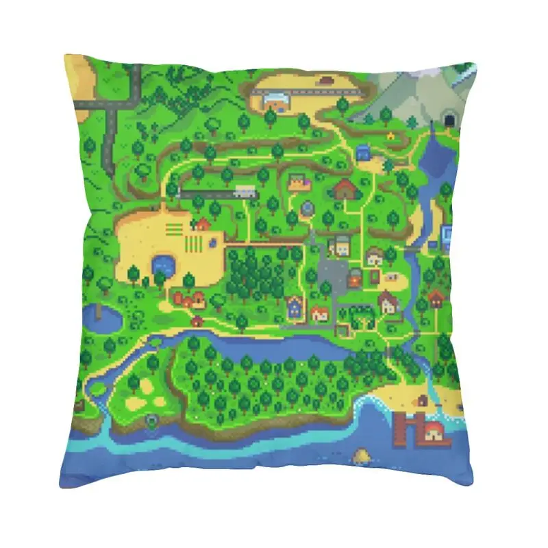Vibrant Stardew Valley Map Square Throw Pillow Cover Home Decor 3D Double-sided Printing Video Games Cushion Cover for Car