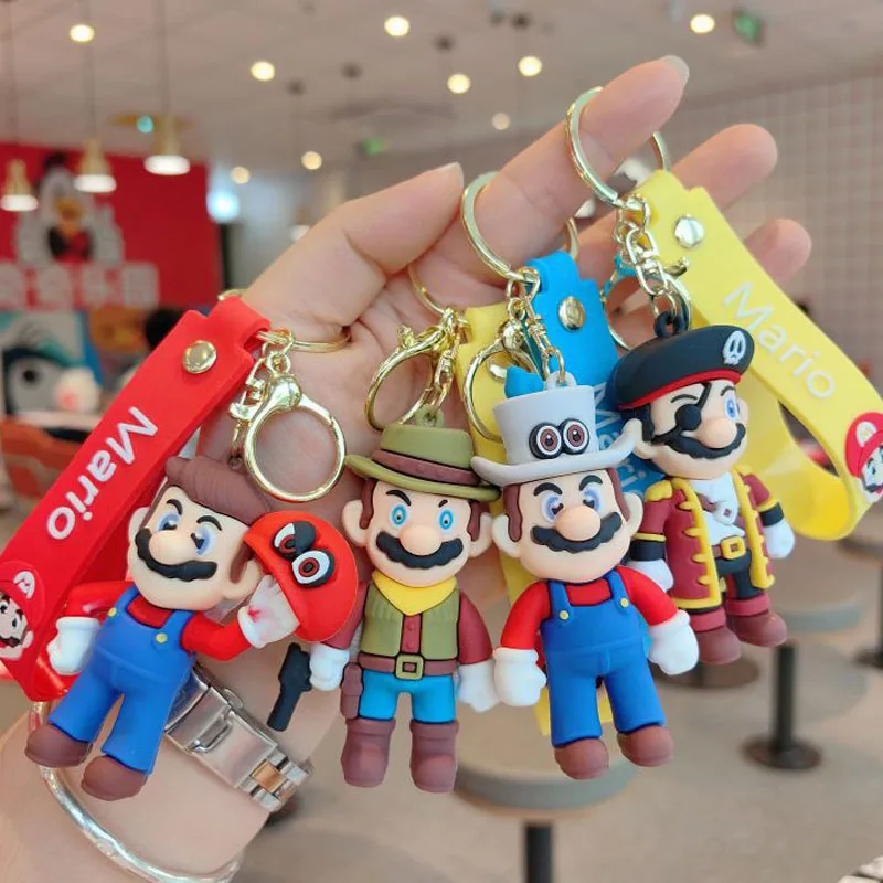 Cartoon Super Mario 3D Doll Car Keychain Pendant Cute Doll Backpack Pendant Keychain Exquisite Small Gift Accessories Keychain