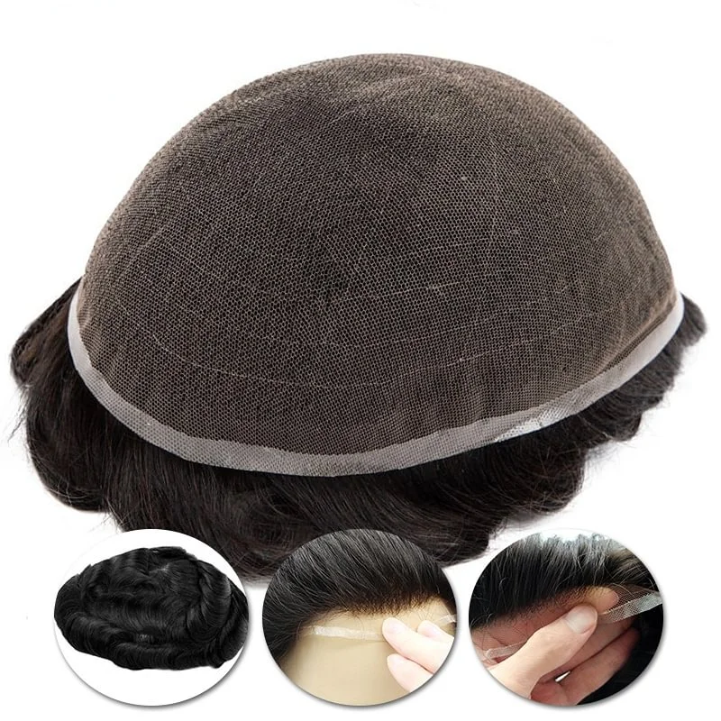 Natural Men's Capillary Prothesis Full Lace Men Human Hair Toupee Breathable Wigs For Men Straight Wave Male Hair Prosthesis