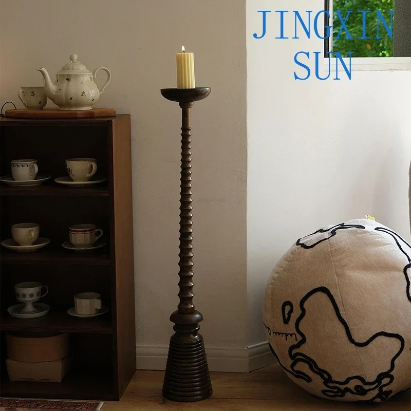 Nordic Floor-standing Candle Holders Retro Home Decor Designer Room Decoration Ornaments Modern Solid Wood Wedding Candlestick f