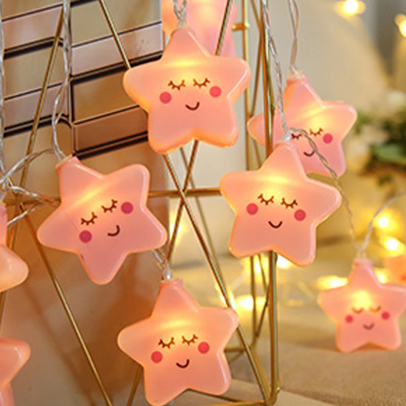 Pink Girl Heart String Lights LED Smile Cloud Fairy Garland Children's Room Tree Light Decor Holiday Decor Christmas Gifts