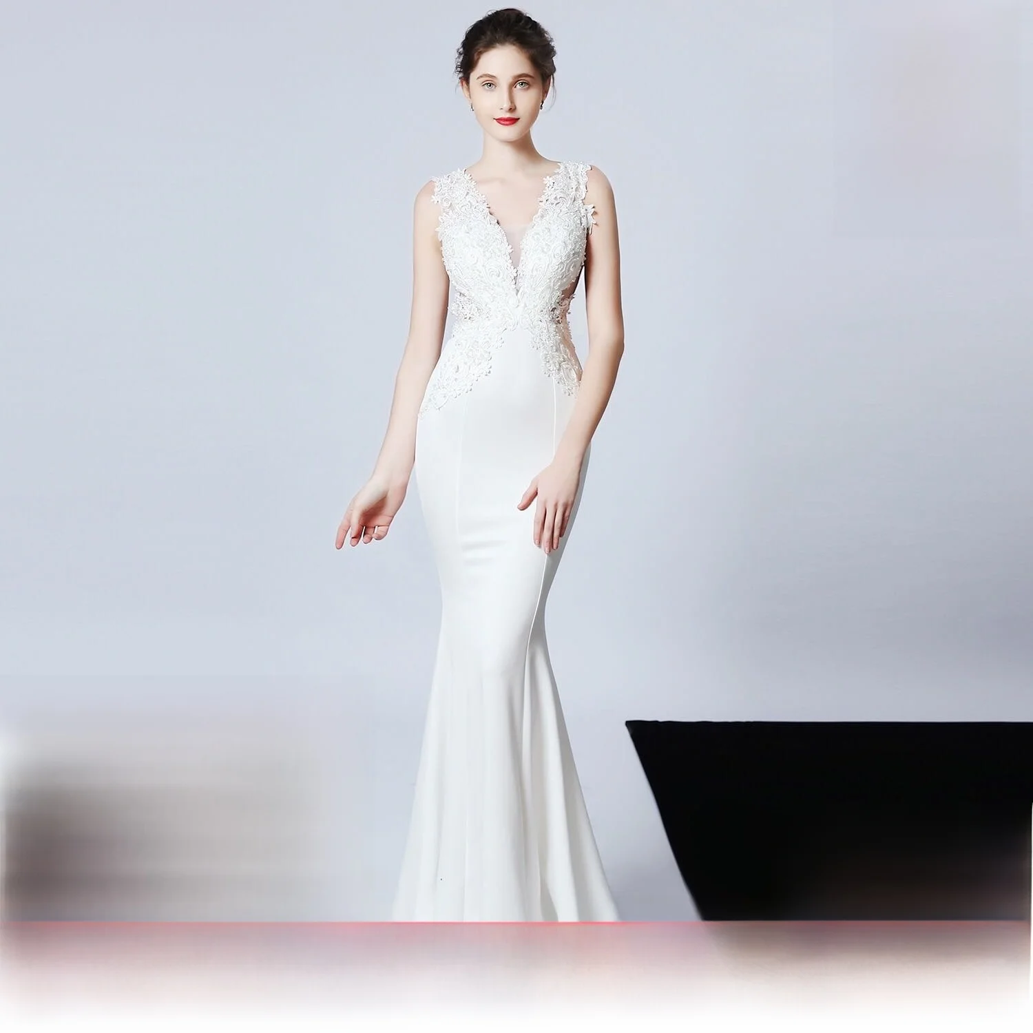 

Hanrted Beaded Evening Gown Slim Fit Fi Tail Skirt for Host Beau Night Club KTV Pure Satin Fabric for All Ocns