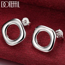 DOTEFFIL 925 Sterling Silver Square Round Stud Earrings For Woman Wedding Engagement Fashion Party Charm Jewelry