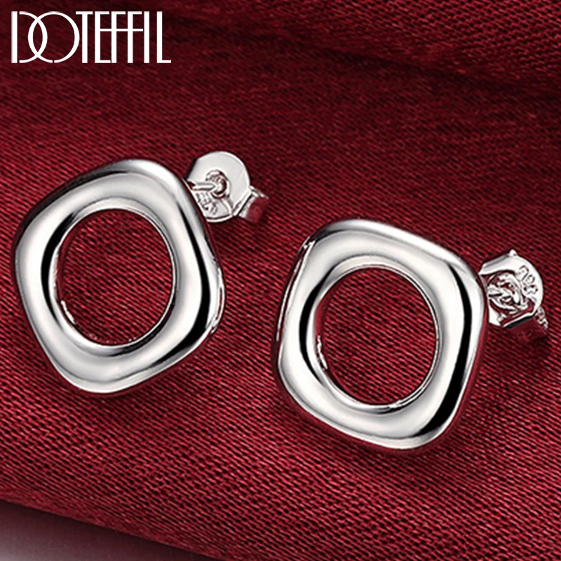 DOTEFFIL 925 srebro kwadratowe okrągłe kolczyki sztyfty dla kobiety ślub zaręczyny Fashion Party Charm biżuteria