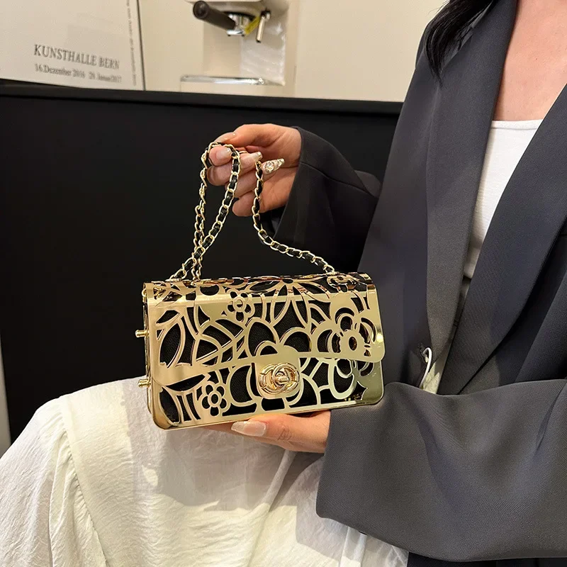 

Fashionable Hollow Square Bag Ins Crossbody Chain Metal Small Shoulder Bag Stylish Trendy Accessory