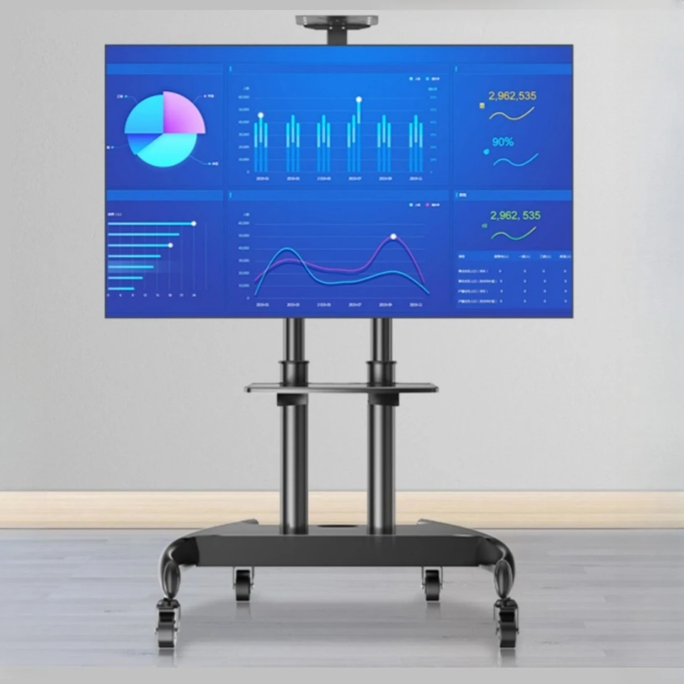 Adjustable Height Floor TV Stand Rolling TV Trolley Mobile TV Cart with 600x400mm VESA for LCD Plasma Screens Display Mount
