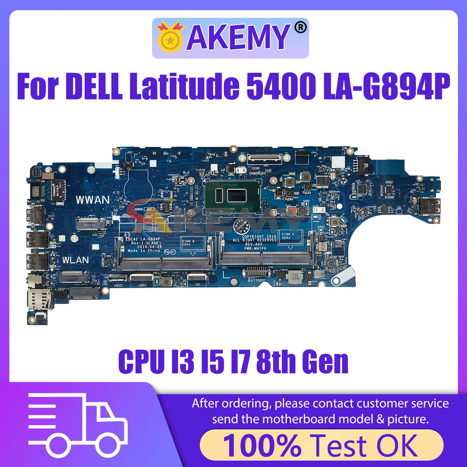 

AKEMY LA-G894P Notebook Mainboard For DELL Latitude 5400 0M9MXD 0P3R0F Laptop Motherboard with CPU I3 I5 I7 8th Gen Tested ok