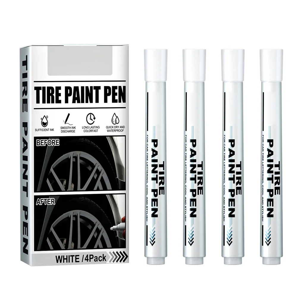 4 Pack White Marker Pen Tire Paint Marker Pen Waterproof Oil Based Car Tire Graffiti Tracing Pen for Auto Rubber Tyre Tread
