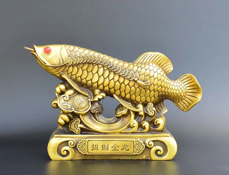 Large # Bring wealth treasure HOME office business Money Drawing efficacious Talisman Golden Fish Arowana FENG SHUI Brass statue