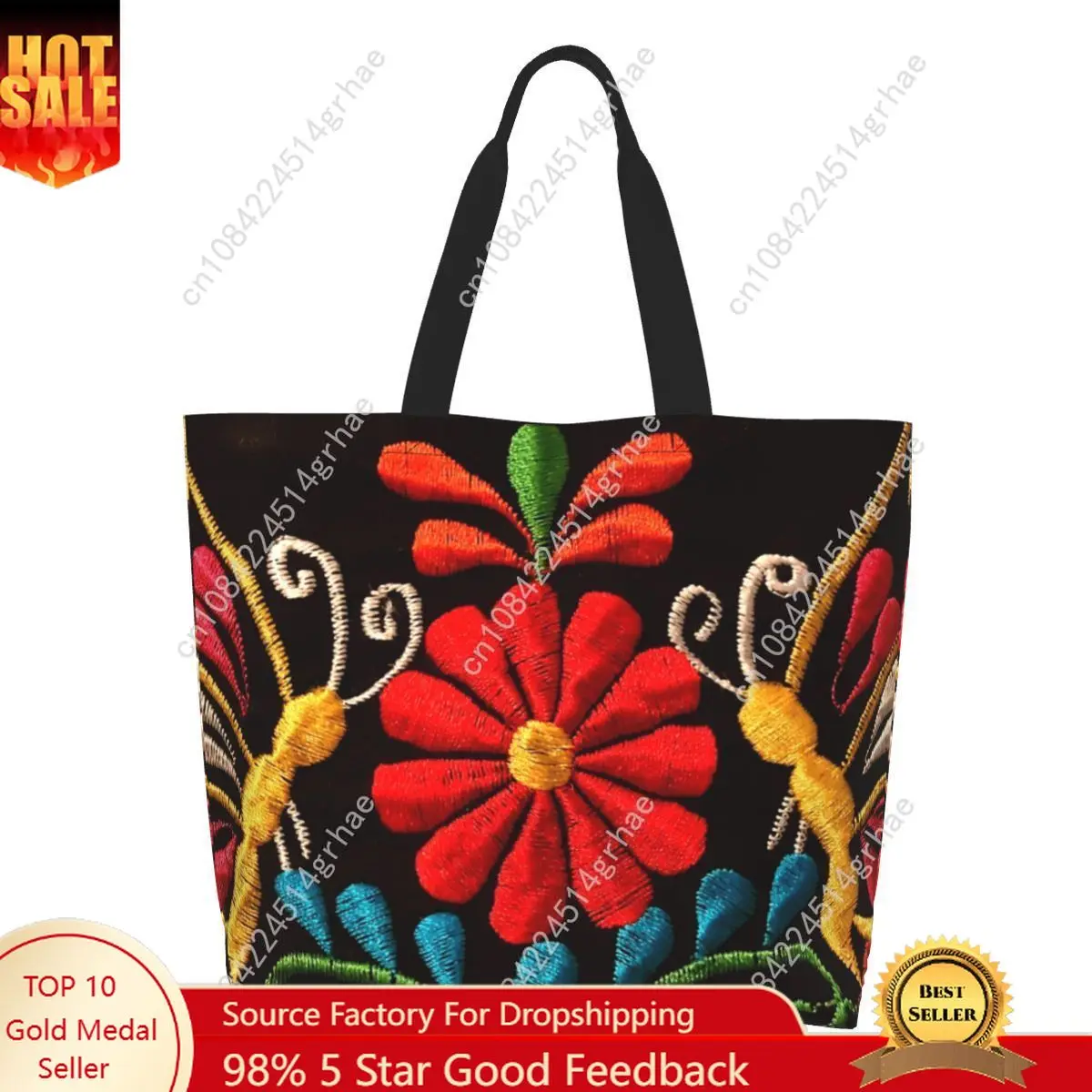Custom Recycling Mexican Butterflies And Flower Pattern Shopping Bag Canvas Shoulder Tote Bag Otomi Art Groceries Shopper Bags